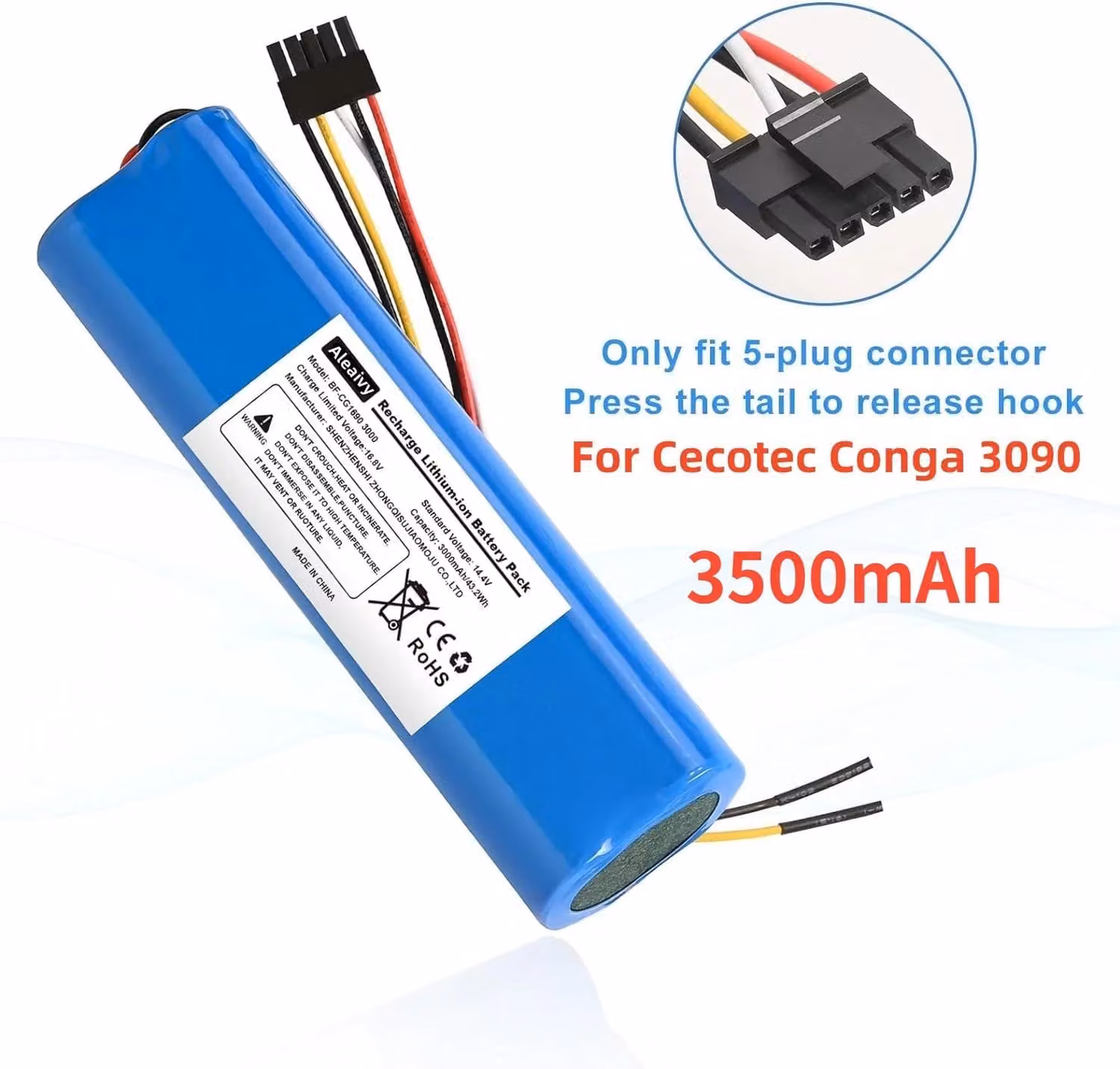Batteria per robot aspirapolvere - Batteria di ricambio per CONGA 3090 - Litio-Ioni - 3500 mAh - 14,4 V - 18650 - Ricaricabile