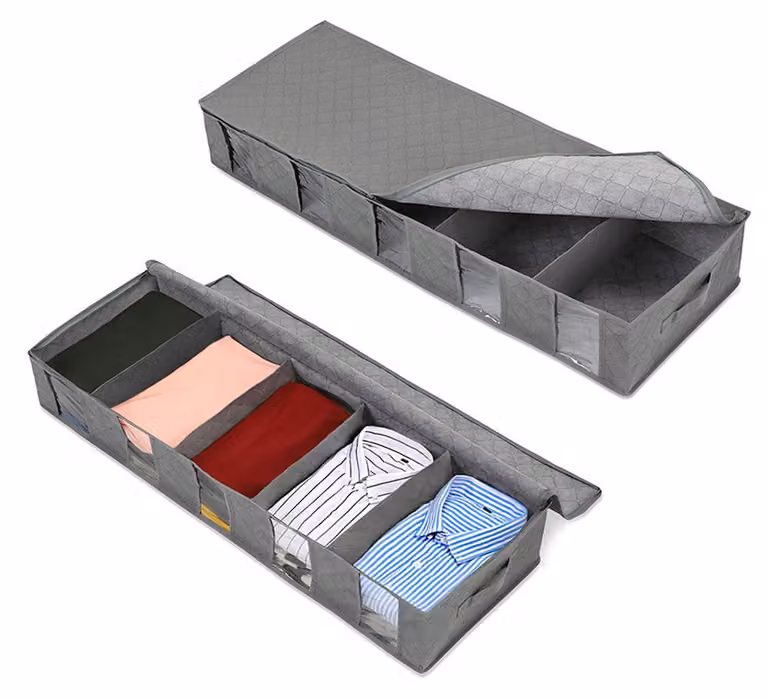 Borsa portaoggetti da riporre sotto il letto - 97 x 33 x 15 cm - con 5 scomparti - Chiusura con cerniera e maniglia per il trasporto - Ideale per abbigliamento e coperte - Grigia