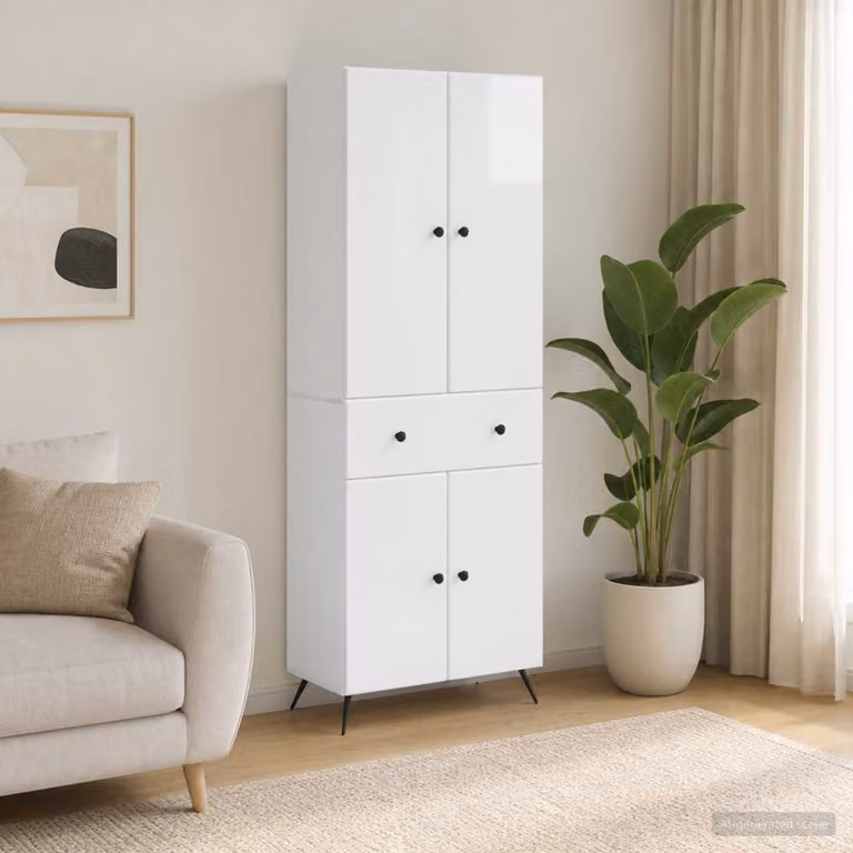 Set di 2 mobili moderni vidaXL in MDF bianco lucido con ante a battente e ripiani interni