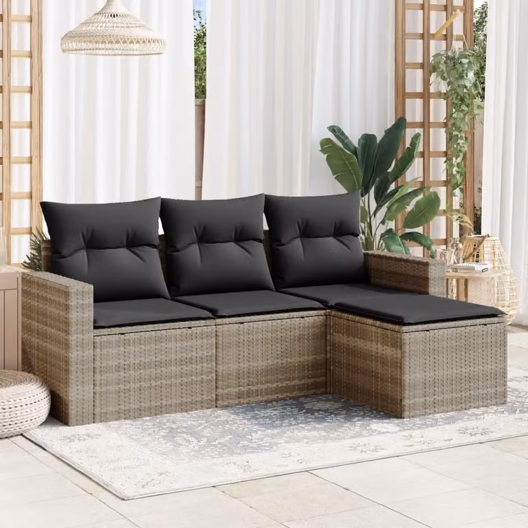 Maison Exclusive - Set Divano da Giardino 4pz con Cuscini Grigio Chiaro Polyrattan