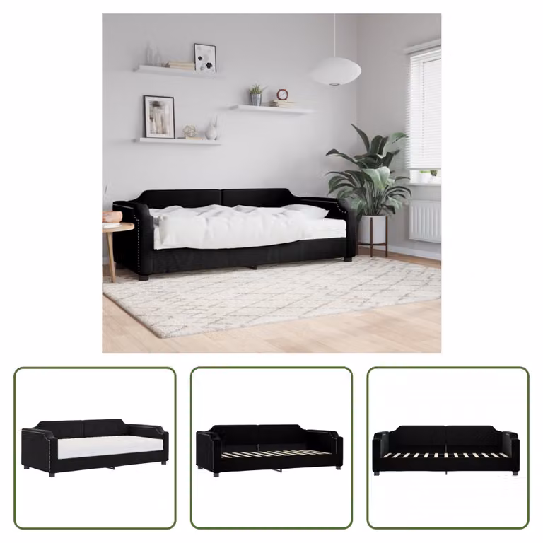 The Living Store Daybed con materasso nero 80x200 cm in tessuto