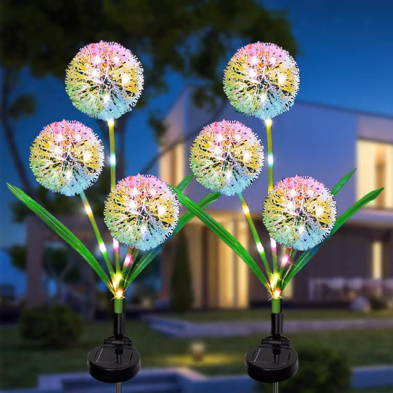 Set di 2 lampade solari a forma di tarassaco, grado di protezione IP65, con cambio di colore, per uso esterno