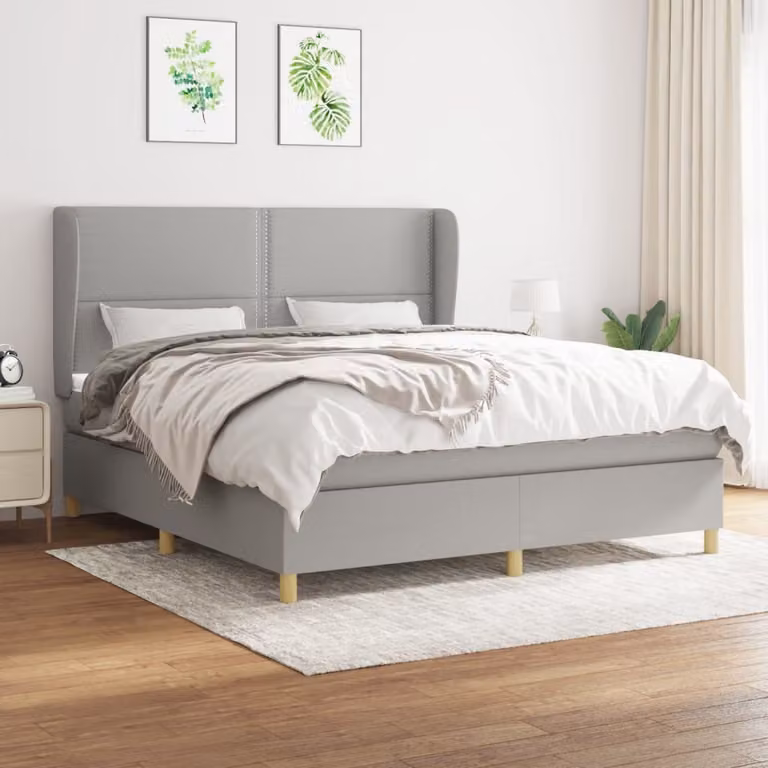 The Living Store Letto a molle con materasso grigio chiaro 180x200 cm in tessuto