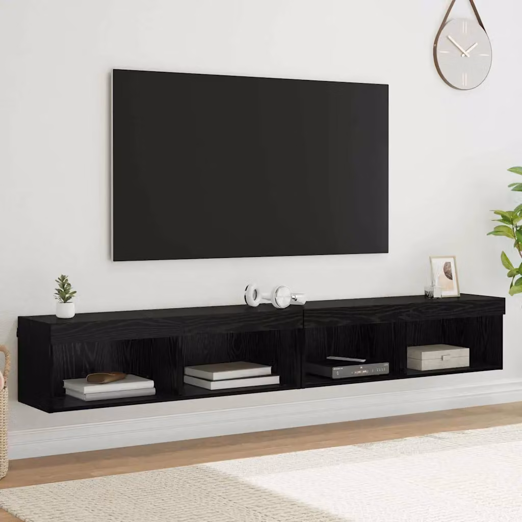 Set di 2 mobili TV moderni vidaXL in legno ingegnerizzato MDF colore Rovere e Nero