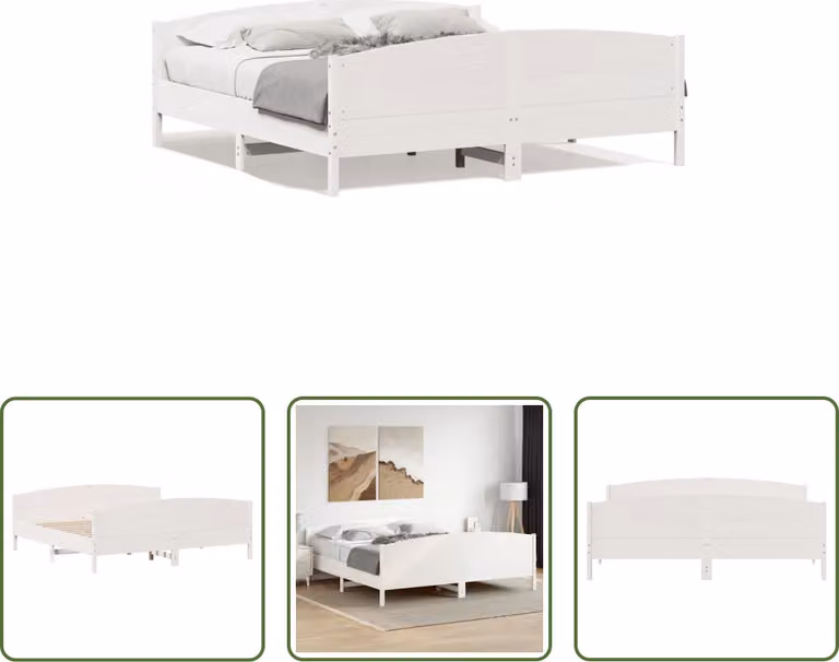 The Living Store Letto in legno massiccio con testiera bianca 180x200 cm in pino