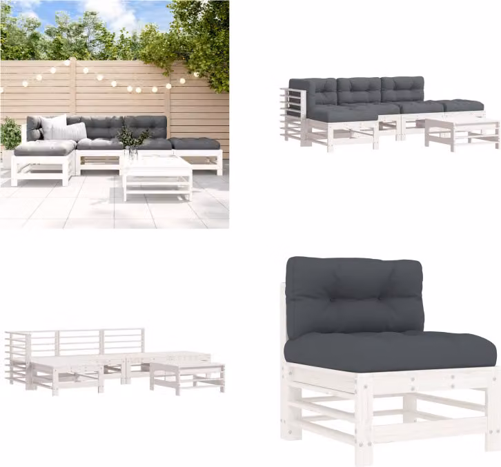 vidaXL set da salotto da giardino 6 pezzi con cuscini in legno massiccio bianco - Set da salotto da giardino - Set da salotto da giardino - Set da salotto da esterno
