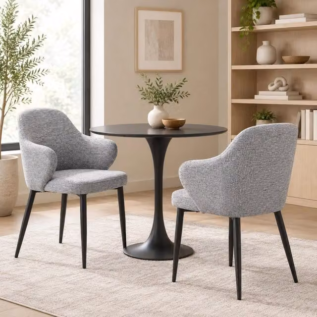 Set di 2 sedie da pranzo in tessuto grigio e metallo nero