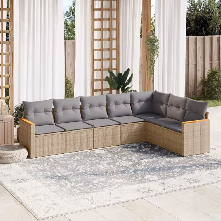Set di divani da giardino vidaXL in polyrattan beige con cuscini, design moderno a L per terrazzo o giardino