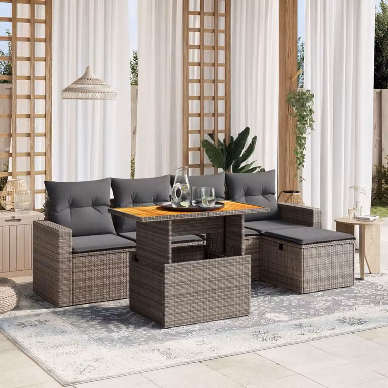 vidaXL Set Divano da Giardino a L 6 pz in Polyrattan Grigio con Cuscini e Tavolino da Caffè