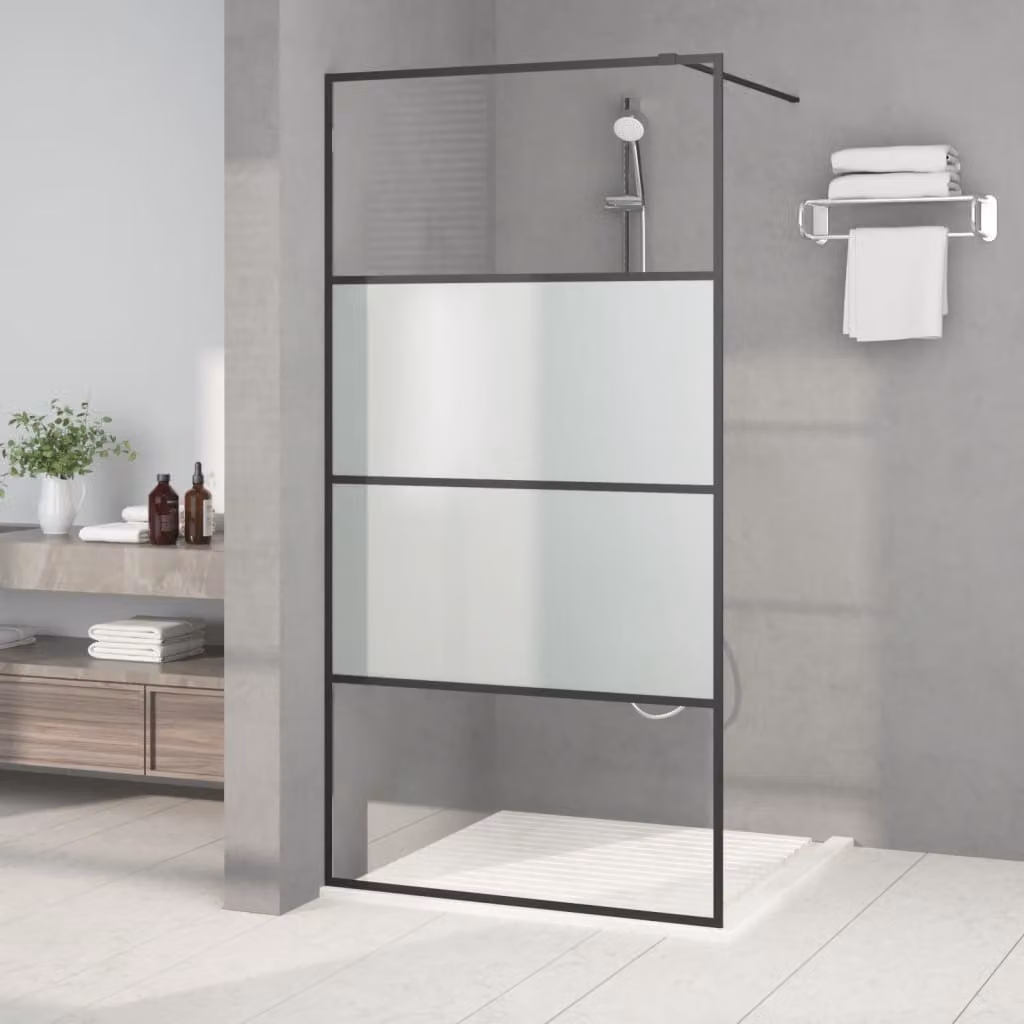 Parete Doccia Walk in vidaXL Nera con Vetro Semi Smerigliato ESG L: 100 cm, H: 195 cm – 1