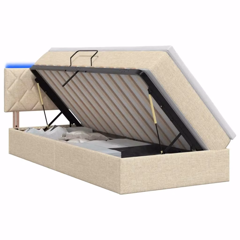 Letto con contenitore e materasso a molle vidaXL, colore beige, con illuminazione LED e porte USB, L/P/H: 100 x 200 x 140 cm – 2
