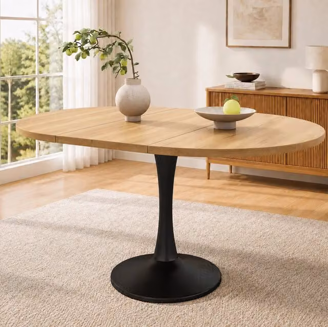 Tavolo da pranzo ovale allungabile 100/140x100x75 cm in MDF e metallo; rovere