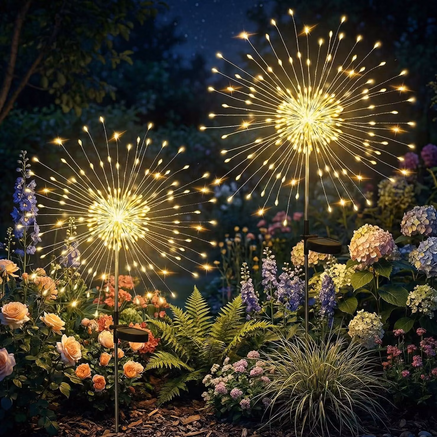 Set di 2 luci solari con 120 LED, ideali per giardino, vialetti e balconi