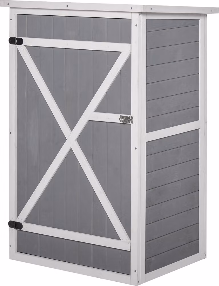 Moonbite, capanno compatto di dimensioni 75 x 56 x 115 cm, dotato di due ripiani interni, porta con serratura, tetto inclinato in asfalto, verniciatura resistente agli agenti atmosferici, realizzato in legno, colore nero