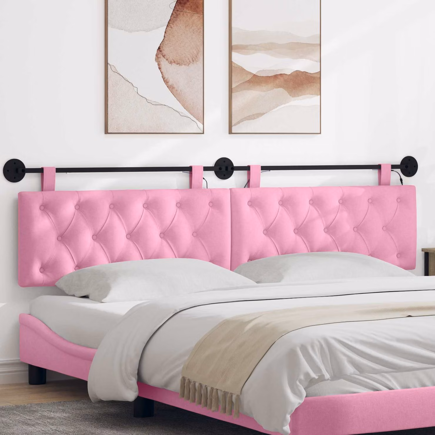 Testiera per letto sospesa vidaXL in tessuto rosa con luce LED integrata L: 210 cm, H: 55 cm, P: 7 cm