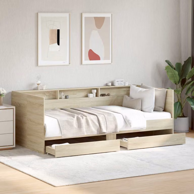 Daybed vidaXL con cassetto in legno ingegnerizzato Rovere Sonoma, colore marrone e beige
