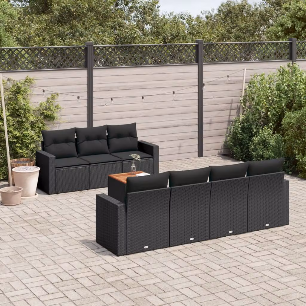 Set di Divani da Giardino vidaXL in Polyrattan Nero con Cuscini e Tavolino da Esterno per Terrazza e Giardino – 1