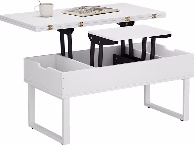 tavolino soggiorno Vicco Lifty Bianco 100 x 50 cm con funzione di sollevamento, Model 57892