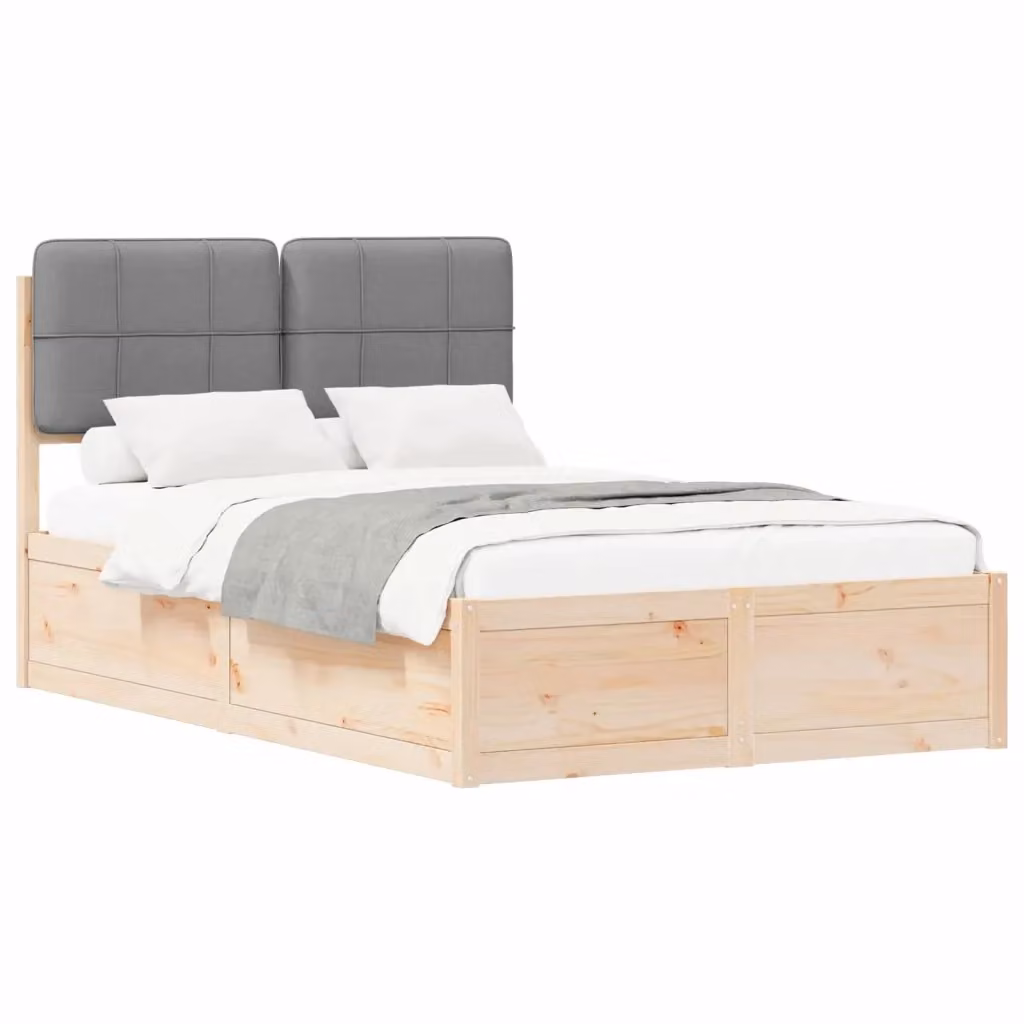 Letto con testiera rivestita vidaXL in legno di pino e tessuto Grigio, L 120 x P 200 cm – 2