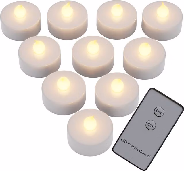 Set di 10 lumini LED bianchi e argento Monzana con telecomando ed effetto flicker per uso da tavolo – 1