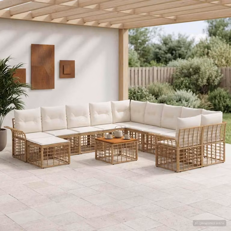 Maison Exclusive - Set da esterno per divano, 12 pezzi, 11 posti, color naturale e crema