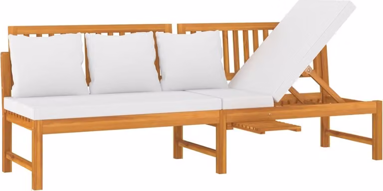 Dormeuse con Cuscino Crema 200x60x75cm Legno Massello di Acacia