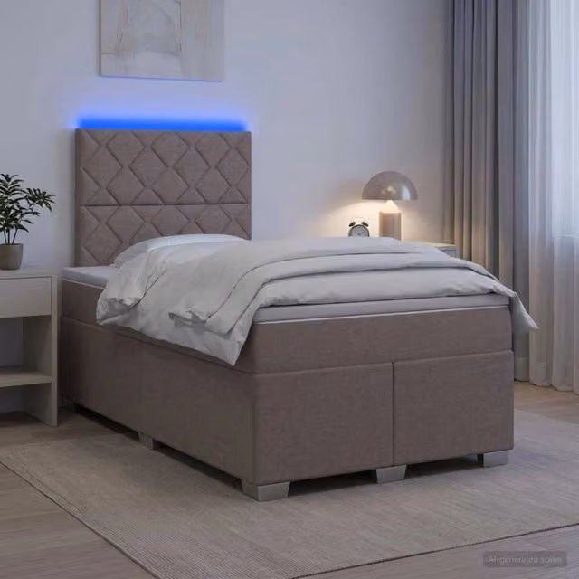 Letto box spring con materasso vidaXL in tessuto beige con base contenitore e porta USB L/P: 120 x 200 cm