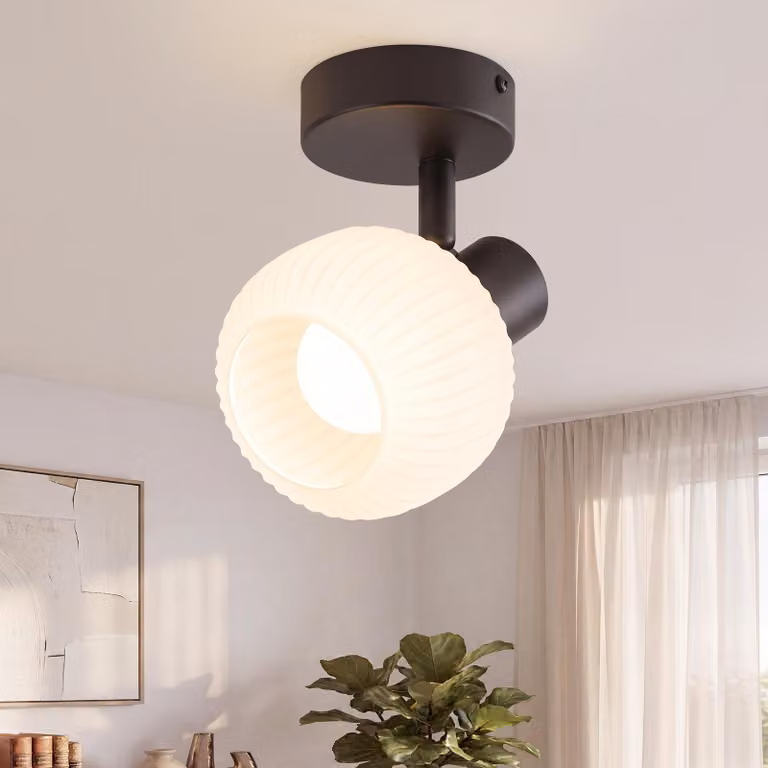 ZMH faretto da soffitto 1 fiamma plafoniera corridoio plafoniera nera faretto interno vintage E14 spot da soffitto Morden vetro 350° spot orientabili per camera da letto soggiorno (senza lampadine)