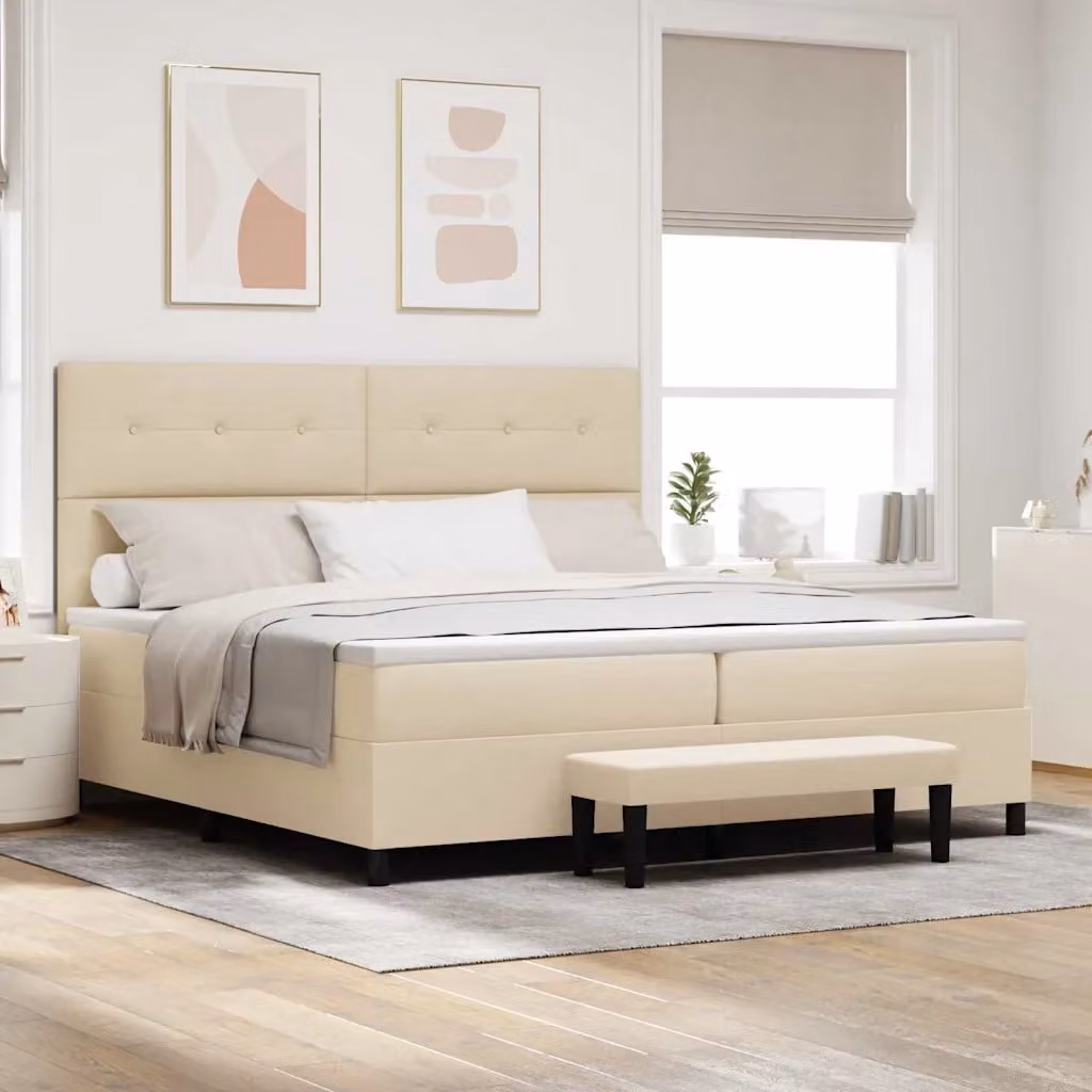 vidaXL Letto Ibrido con Materasso e Testiera in Tessuto Beige L/P: 200 x 200 cm, H: 128 cm