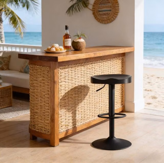 Sgabello da bar ULEVR girevole e regolabile 60-81 cm, seduta in legno massello nero, base in metallo