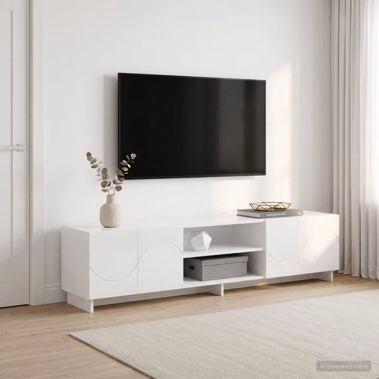 vidaXL Supporto TV Moderno Bianco Lucido L: 180 cm, P: 34,5 cm, H: 40 cm
