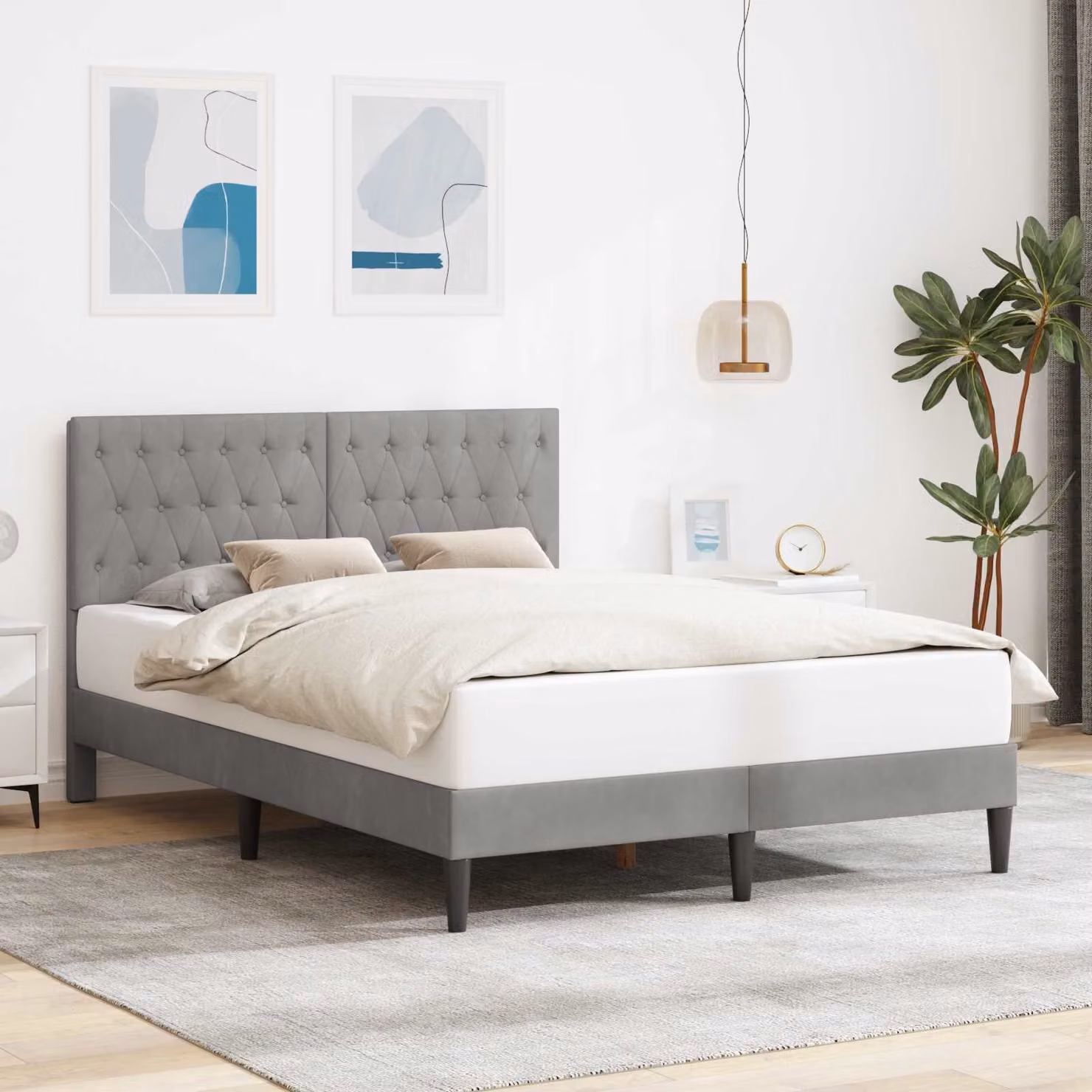 Struttura del letto moderna vidaXL in velluto grigio con dimensioni L/P/H: 120 x 200 x 124 cm
