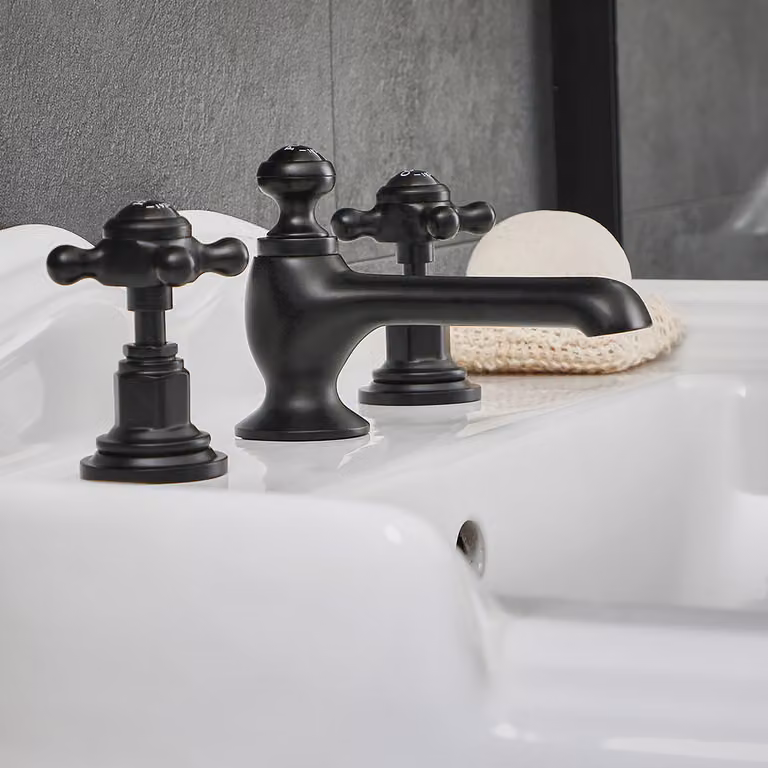 Rubinetto Miscelatore per Lavabo a 3 Fori con Maniglie a Croce - Nero - Elizabeth