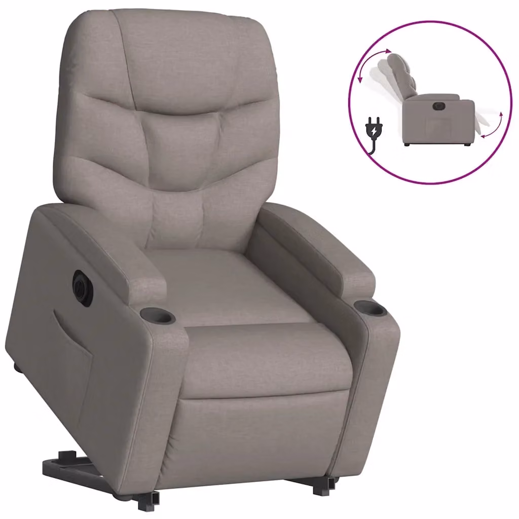 Poltrona Alzapersona Reclinabile Elettrica vidaXL in Tessuto Beige e Grigio con Braccioli per Senior – 2