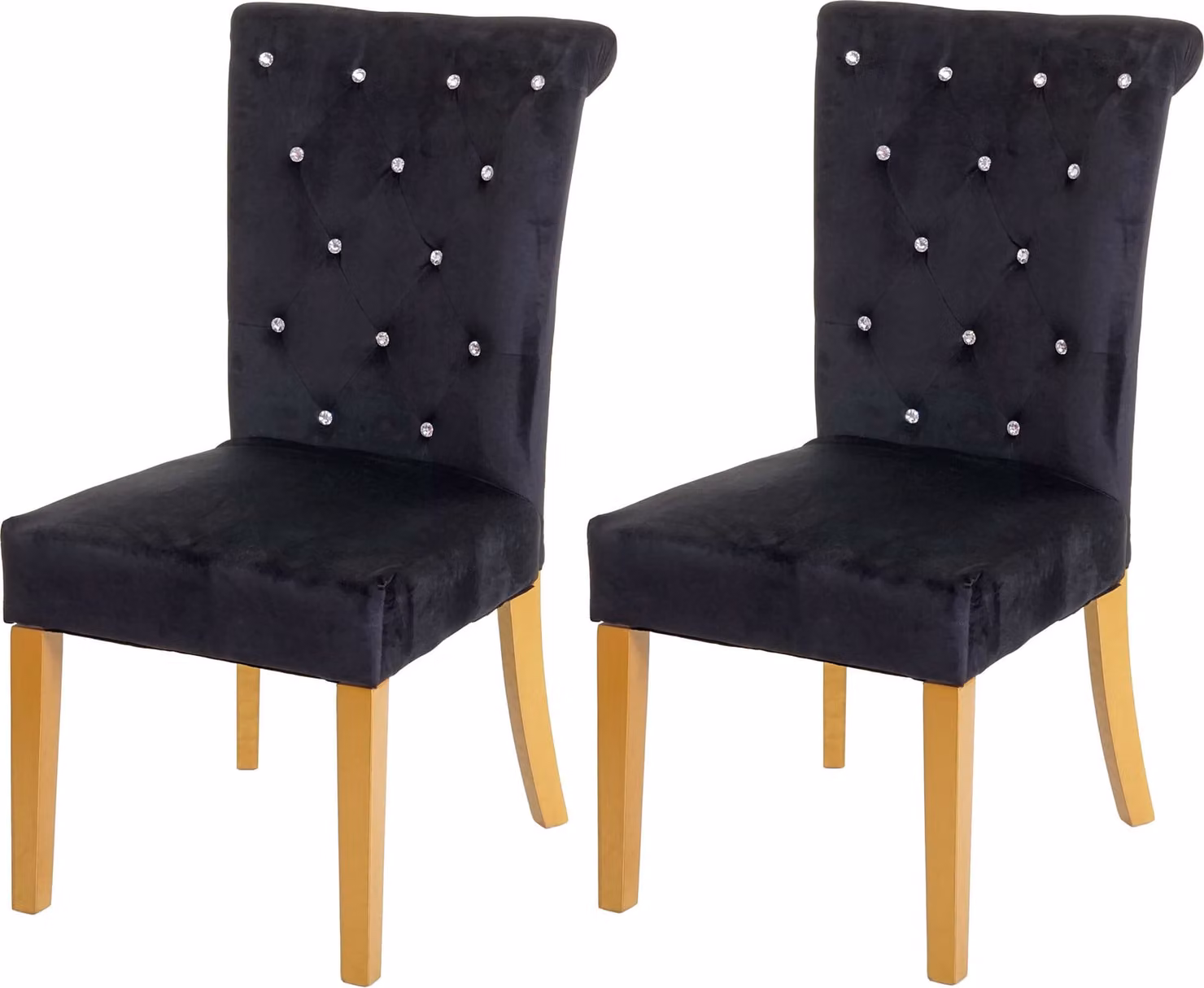 set di 2 sedie per sala da pranzo HWC-D22, sedia da cucina, velluto borchiato ~ nero, gambe color oro