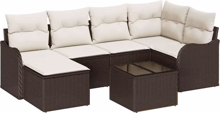 Set Divano da Giardino 7 pcs Marrone e bianco Poly Rattan