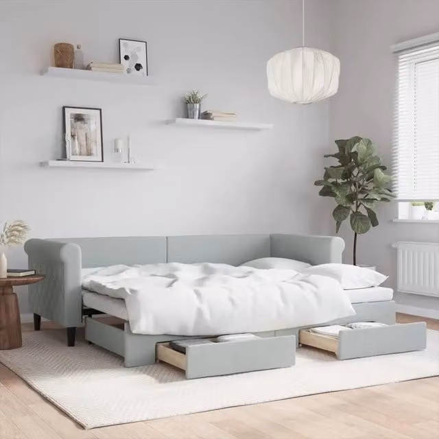 Divano Letto Estraibile Cassetti-Sofa Letto-Daybed Grigio Chiaro 80x200cm Velluto 987650