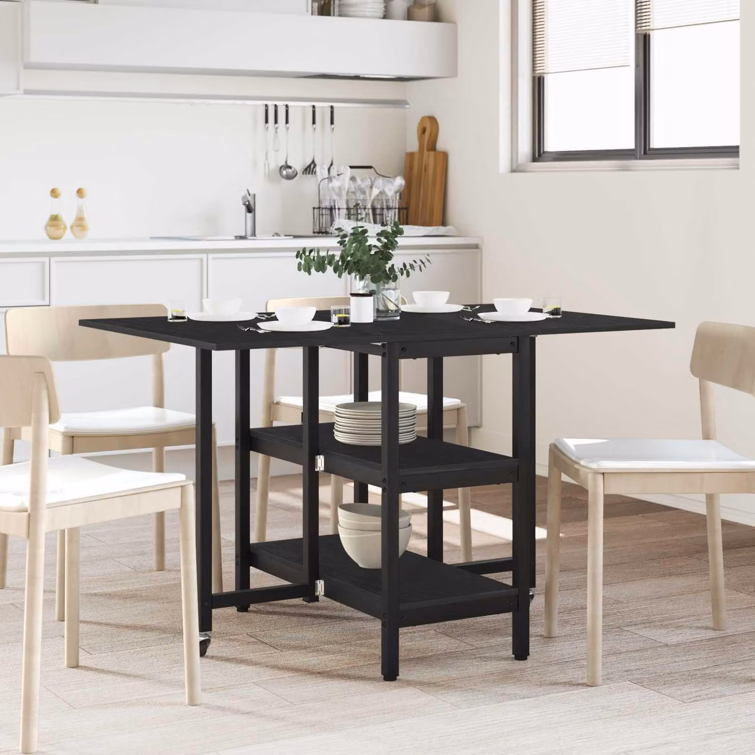 Maison Exclusive - Tavolo da pranzo, dimensioni 122 x 80 x 76,5 cm, materiale composito in legno, finitura nera effetto rovere