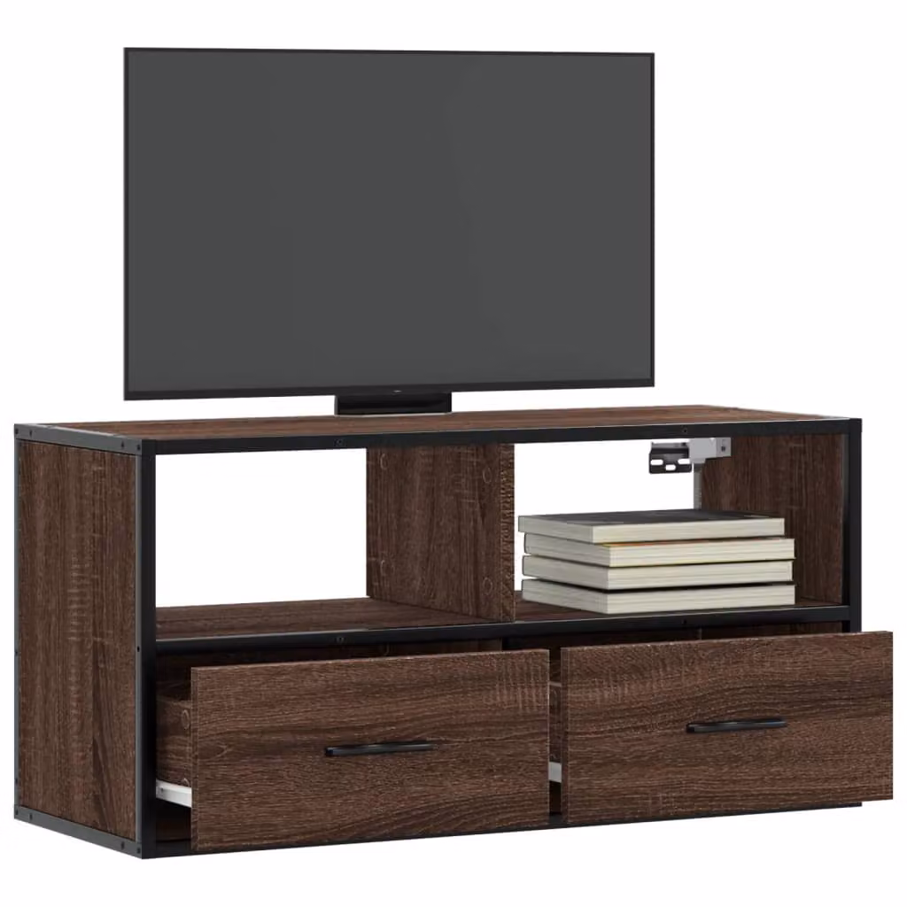 Mobile TV vidaXL in stile industriale in legno e metallo, colore marrone, L 80 cm, P 31 cm, H 39,5 cm