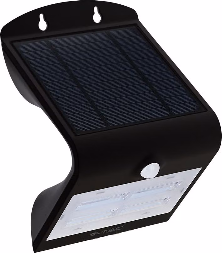 V-TAC VT-768 lampada LED da muro a batteria 3W con pannello solare e sensore di movimento corpo nero 3000K+4000K IP65 - SKU 7528