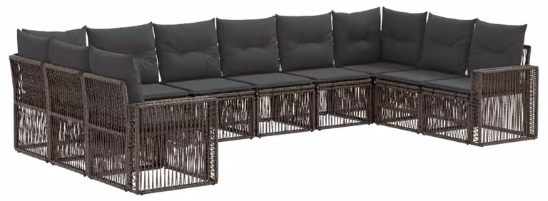 Set di divani da giardino, 10 pezzi, grigio e grigio scuro, in rattan sintetico