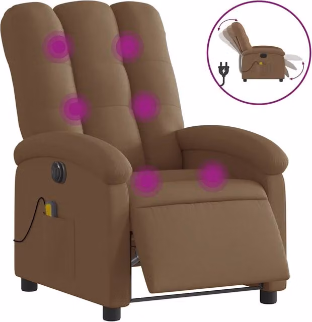 Poltrona Massaggiante | Sedia Relax Reclinabile Elettrica Marrone in Tessuto