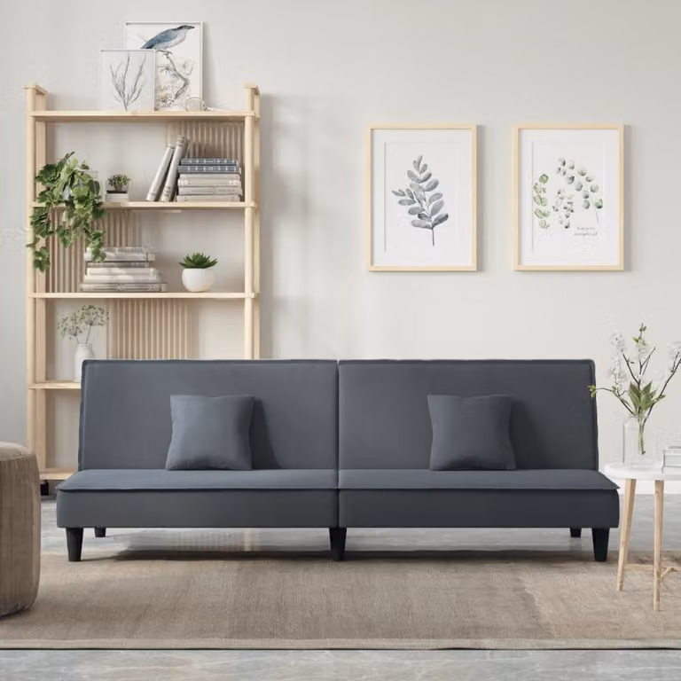 Divano Letto Click Clack vidaXL in Velluto Grigio con Funzione Letto e Cuscini, L/P/H: 200 x 100 x 89 cm