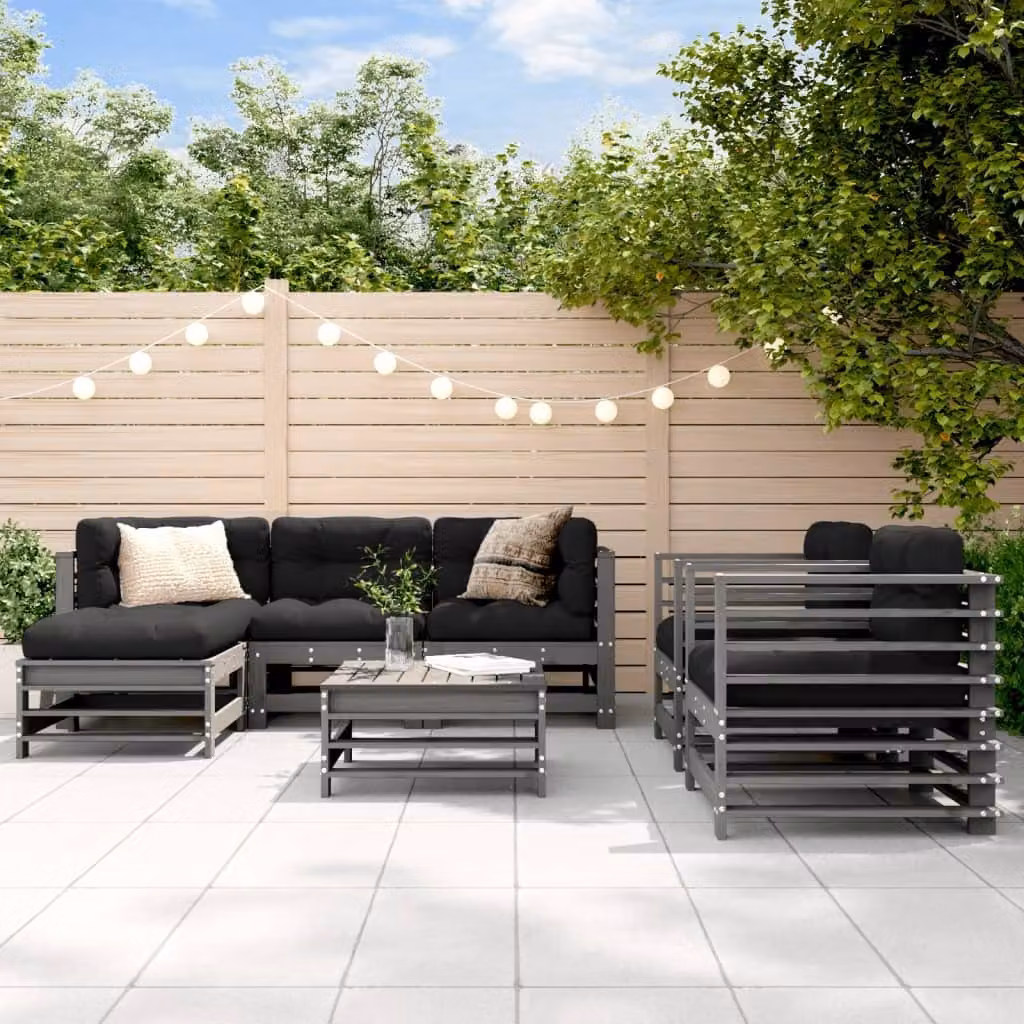 Maison Exclusive - Set Divani da Giardino 7pz con Cuscini in Legno Massello Grigio