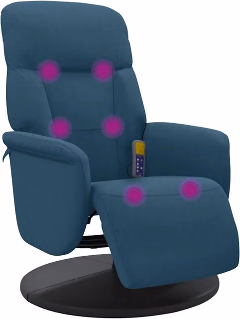 Poltrona Reclinabile Massaggiante | Sedia Relax con Poggiapiedi Blu Velluto
