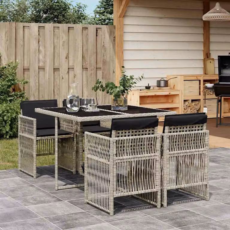 Set Pranzo da Giardino vidaXL in Polyrattan con Cuscini e Tavolo in Vetro, 5 Pezzi, Grigio Antracite
