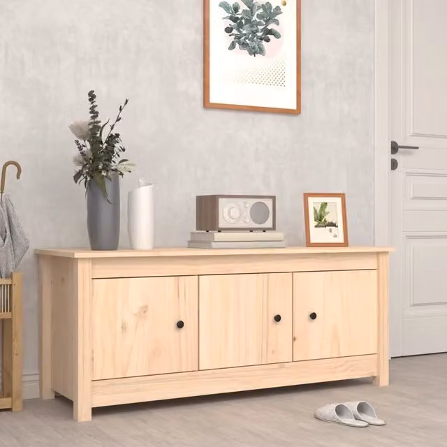 Scarpiera-Scaffale Design Mania in Legno di Pino Massello Beige L: 110 cm, P: 38 cm, H: 45,5 cm