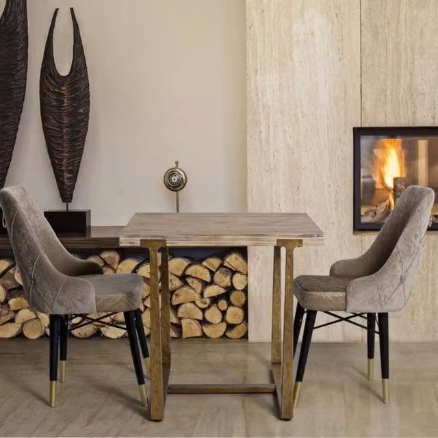 Tavolo fisso Kazimir DMORA, tavolo quadrato moderno per sala da pranzo, Oro e Marrone, L/P/H: 80 x 80 x 76 cm