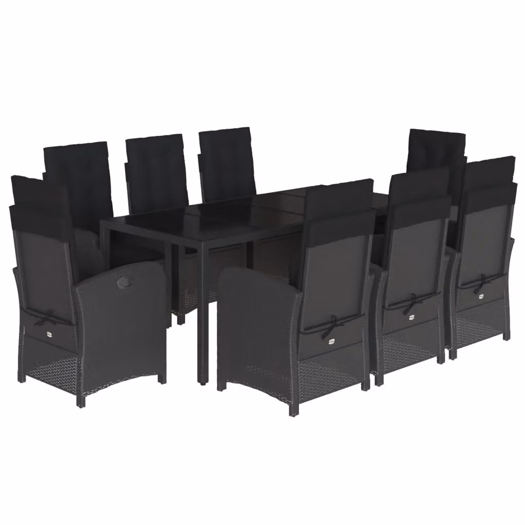 Set da pranzo da giardino vidaXL in polyrattan nero con 9 pezzi e cuscini – 2
