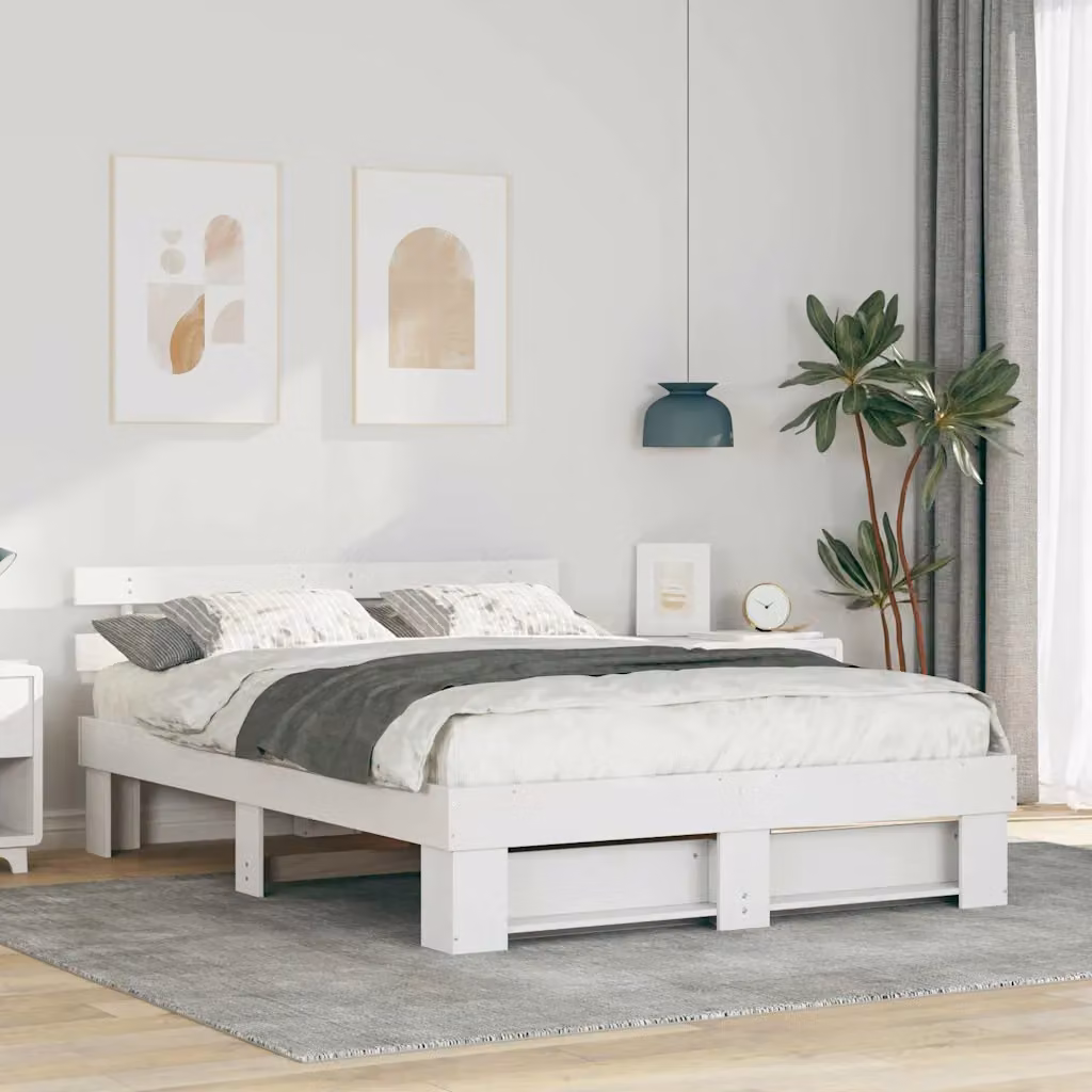 Struttura del letto moderna vidaXL in pino massello bianco L 150 x P 200 cm – 1